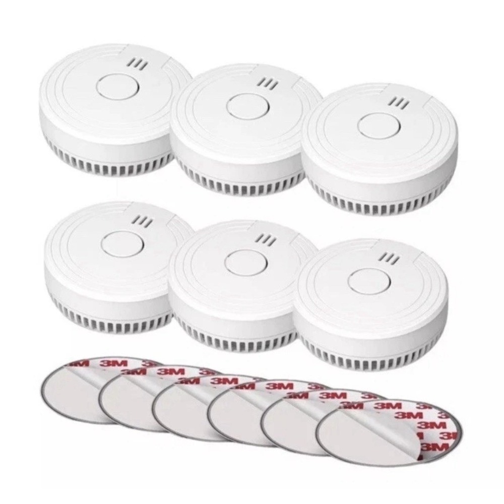 6 PACK Ecoey Photoelectric Smoke Detector Alarm Set Model FJ136GB White